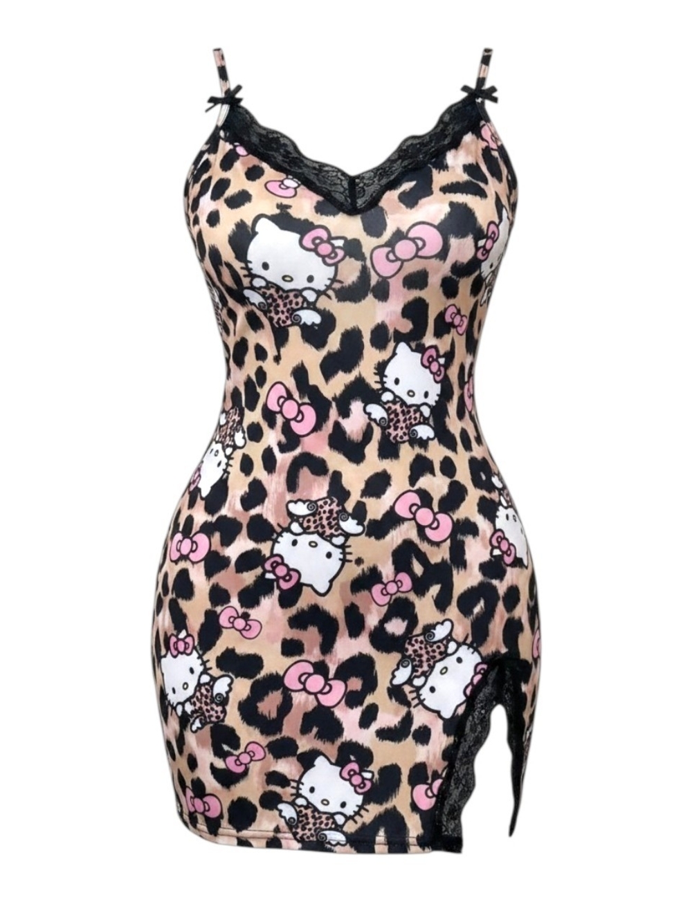 HELLO KITTY Leopard Print Nightgown - MEDIUM Pink & Black Pajamas Chemise Dress